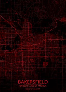 Bakersfield Black Red Map