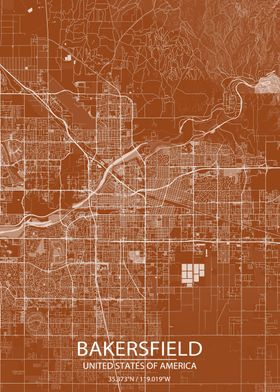 Bakersfield USA Brown Map