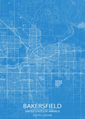 Bakersfield CA US Blue Map