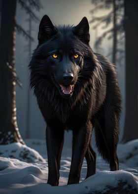 Black Wolf Yellow Eyes