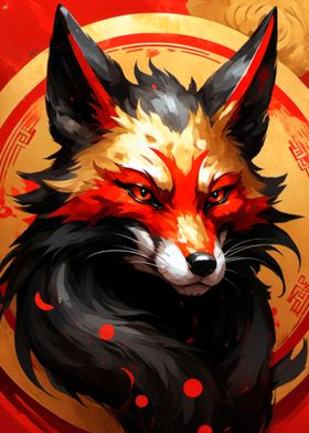 japanese fox art poster 