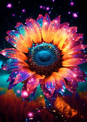 Neon Gold Cosmic Sunflower