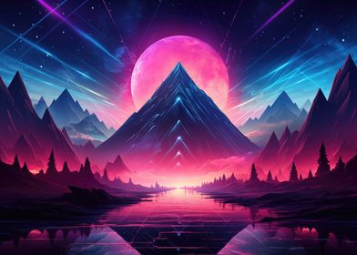 Synthwave Mountain Scene