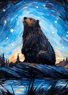 Beaver Bober Starry Night