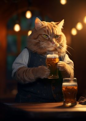 Cat in Suit Holding Beer