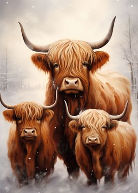 Highland Cow Family Xmas