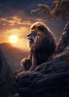 lion king in sunset