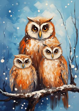 Merry Xmas Owl Family