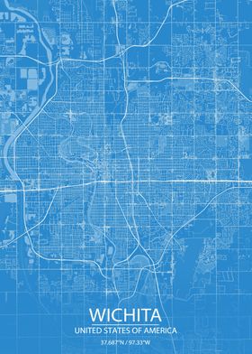 Wichita Kansas US Blue Map