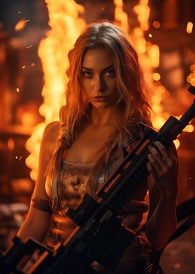 Beauty Blonde Rifle Fire