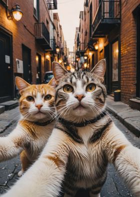 Cute cats taking selfie