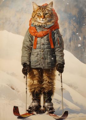 Vintage Ski Tourist Cat