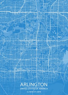 Arlington Texas Blue Map