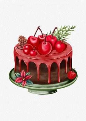 Watercolor Christmas Cake