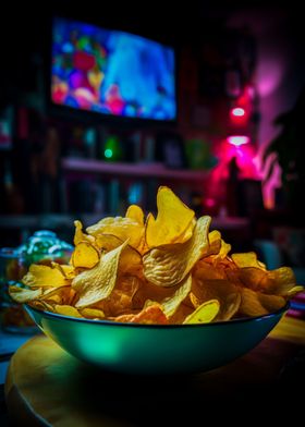 Chips in front of the TV