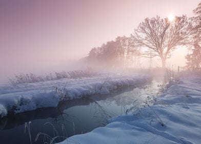 Winter landscape and river