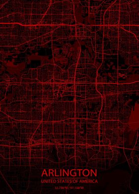 Arlington TX Black Red Map