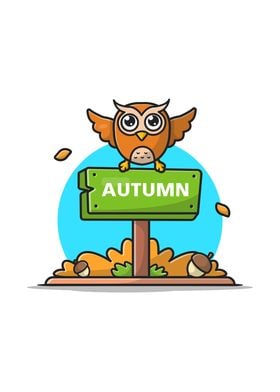 Autumn Sign with Cute Owl 