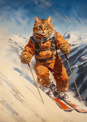 The Vintage Skiing Cat