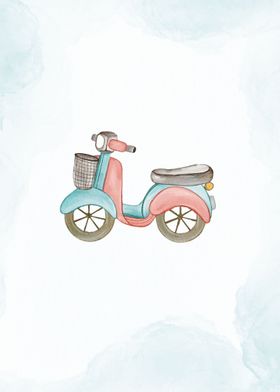 Cute watercolor scooter