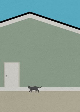 Cat behind building 