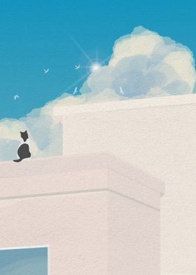 Cat looking blue sky