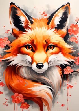 japanese fox art poster 