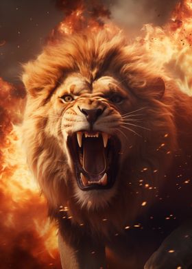 Furious Lion Fire Flames