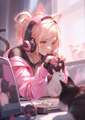 Gaming Cat Girl Neon Anime