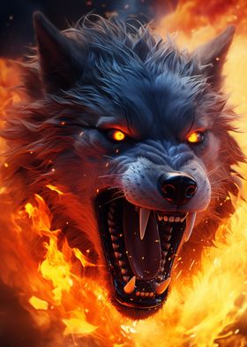 Furious Scary Wolf Fire