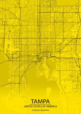 Tampa FL Yellow Black Map