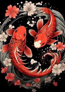 Japanese yin yang koi fish