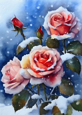 Roses covered with snow
