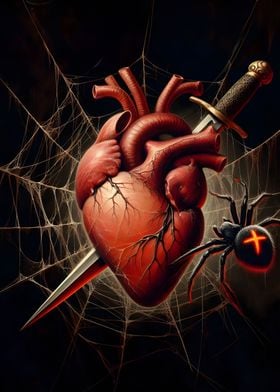 Heart with Dagger in a Web