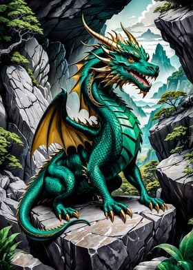 Green Dragon atop a Rock