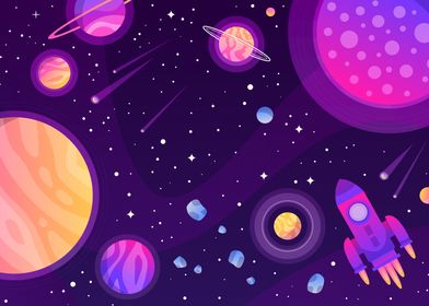 Colorful Spaceship Poster