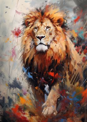 Lion Walking in Paint