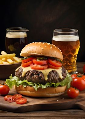 Burger tomato and beers