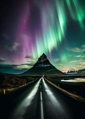 Northern Lights empty Road