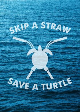 Skip A Straw Save A Turtle Watercolor Cute Sea Turtle Digital Art