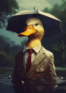 Funny Duck With Umbrella
