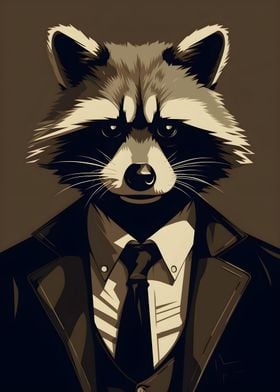 Raccoon in a suit and tie
