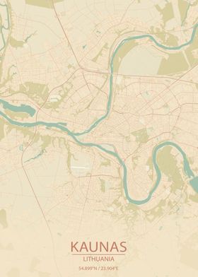 Kaunas LT Vintage City Map