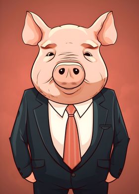 Pig in a suit and tie
