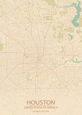 Houston Texas Vintage Map