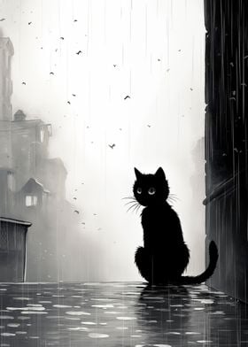 Cat alone with rain 