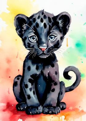 watercolor baby panther