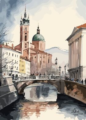 Ljubljana Watercolor City