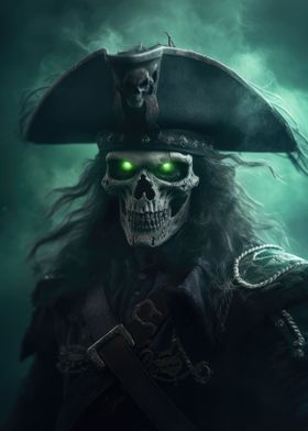 Green Pirate Zombie Skull