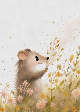 Cute mouse in floral field